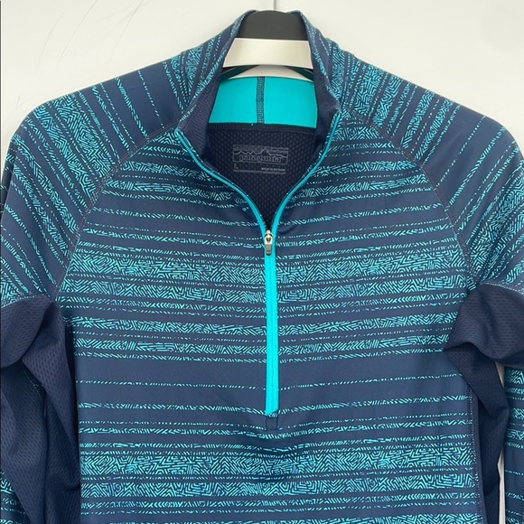 Patagonia Women’s All Weather Zip-Neck Teal Navy Hiking Running Top UPF 15 Large - Picture 9 of 17